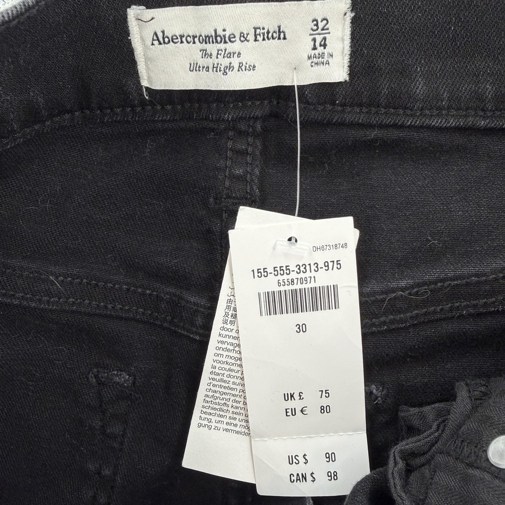 Abercrombie & Fitch Jeans Womens 14 Black The Flare Ultra High Rise Stretch NWT - Picture 3 of 9